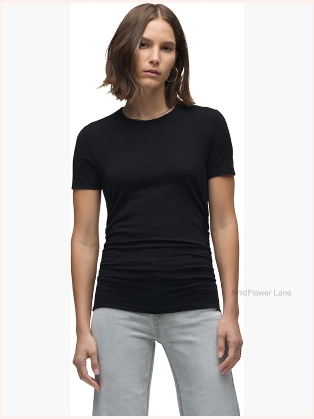 Ruched Crew Neck Top Short Sleeve Fitted Stretchy